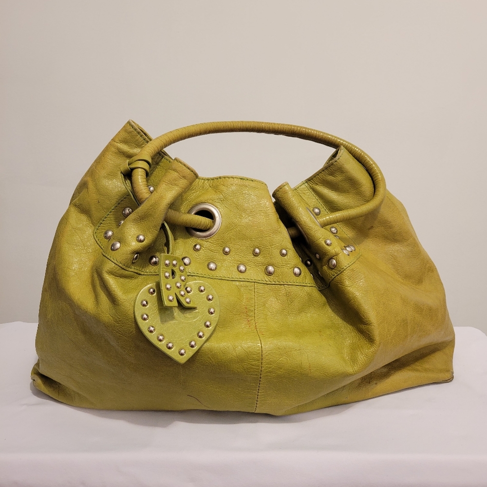 Studded Green Leather Roberto Gandolfi Tote Bag